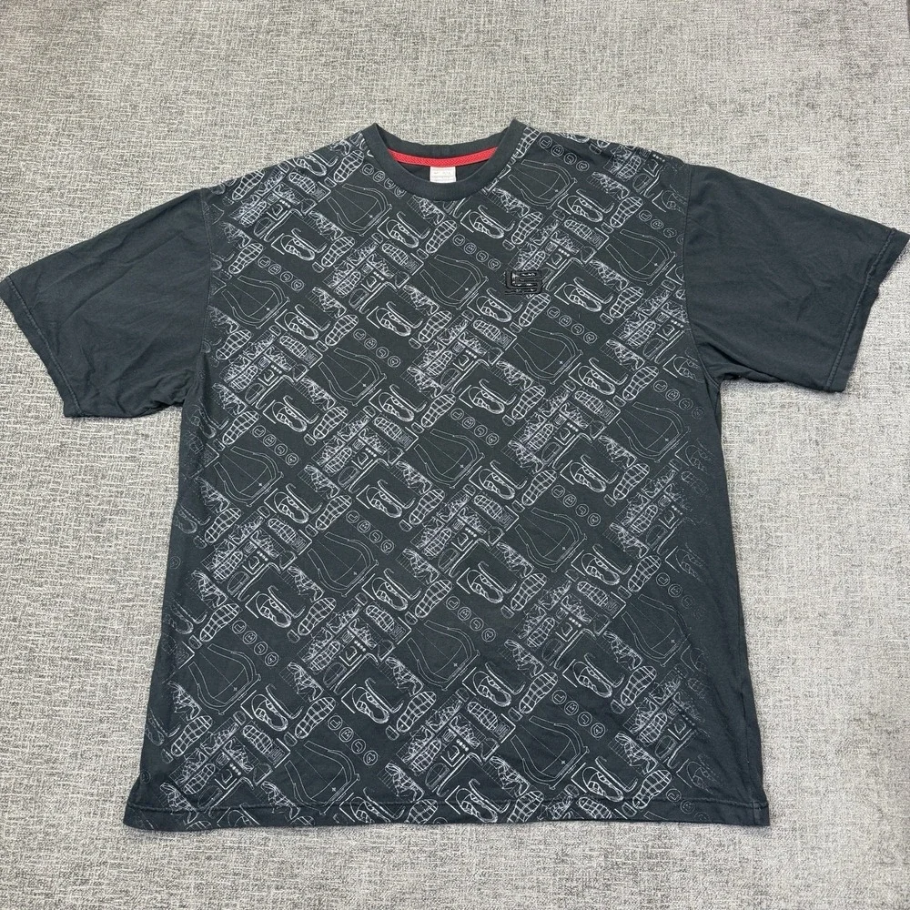 Nike LeBron James T‎ Shirt Men's XXL Blueprint Shoe Sketch Black Fit Dry